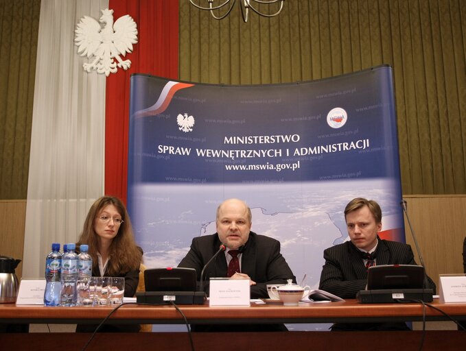 Photo 17: European Parliament members during a meeting at Polish Ministry of Internal Affairs, Warsaw, Poland, April 2, 2008...