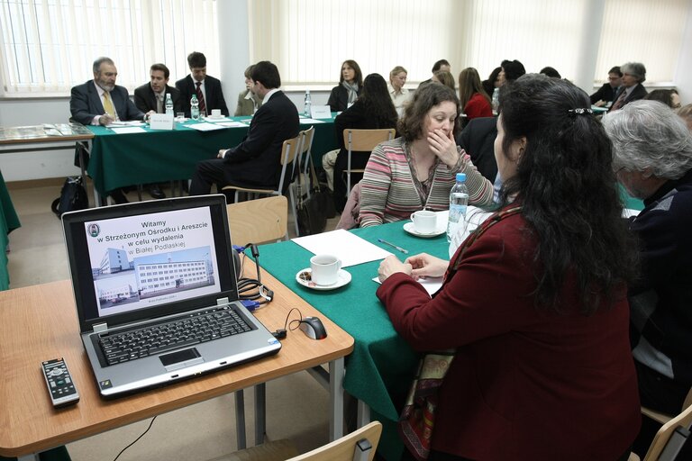 Photo 48: European Parliament members visit a refugee center in Biala Podlaska, Poland, April 2, 2008...