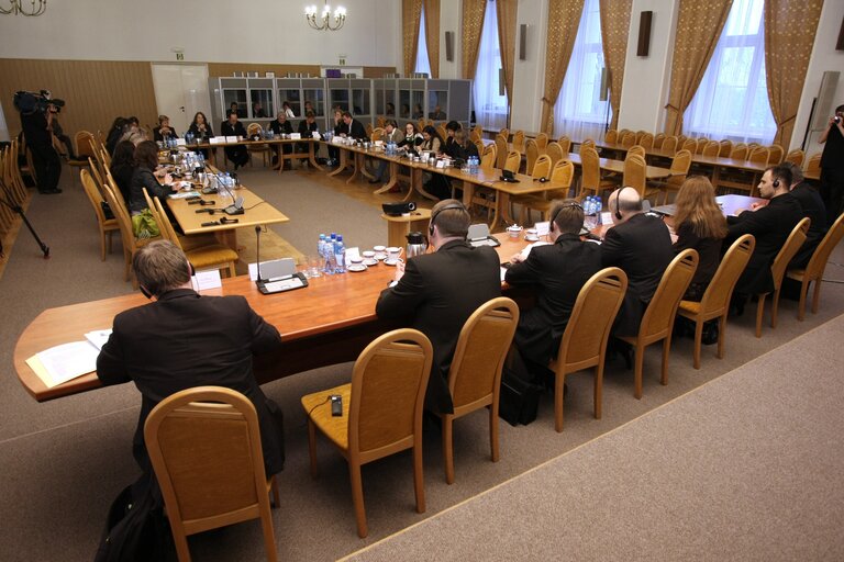 Photo 5: European Parliament members during a meeting at Polish Ministry of Internal Affairs, Warsaw, Poland, April 2, 2008....