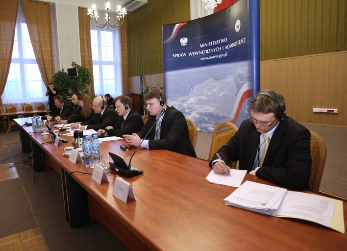 Photo 7: European Parliament members during a meeting at Polish Ministry of Internal Affairs, Warsaw, Poland, April 2, 2008....