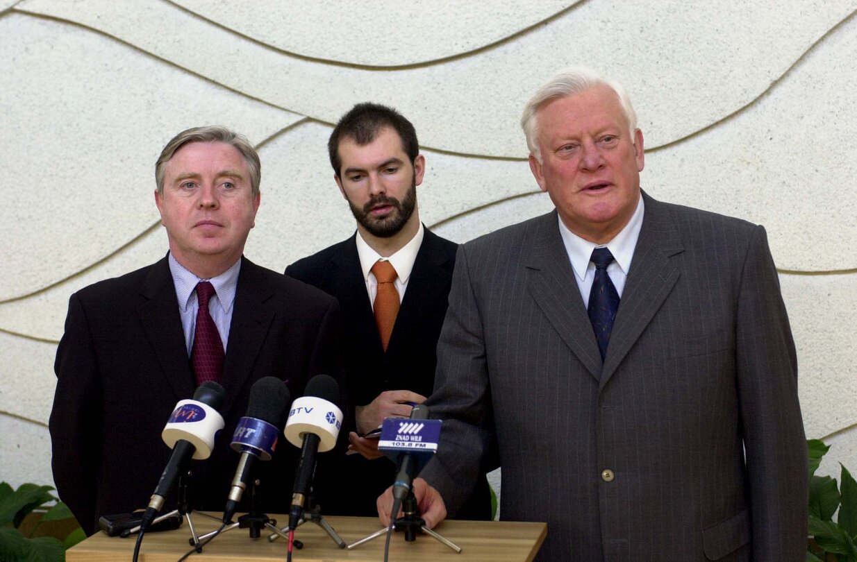 Pat Cox, EP President meets with Algirdas Mykolas Brazauskas during his official visit to Lithuania, May 3, 2002...