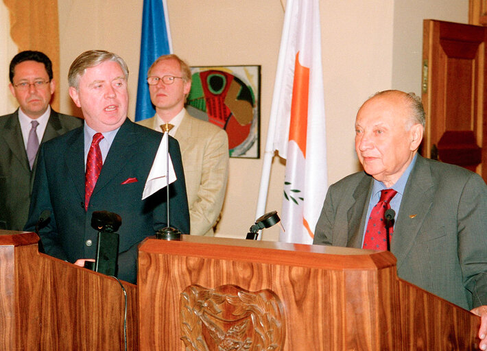 Pat Cox, EP President meets with Glafcos Clerides during his official visit to Nicosia, Cyprus, May 8, 2002