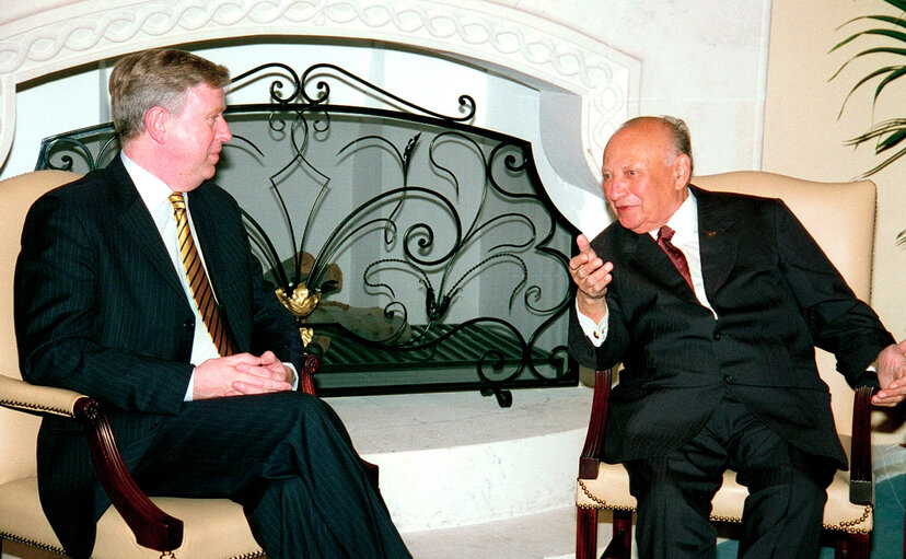 Pat Cox, EP President meets with Glafcos Clerides during his official visit to Nicosia, Cyprus, May 8, 2002