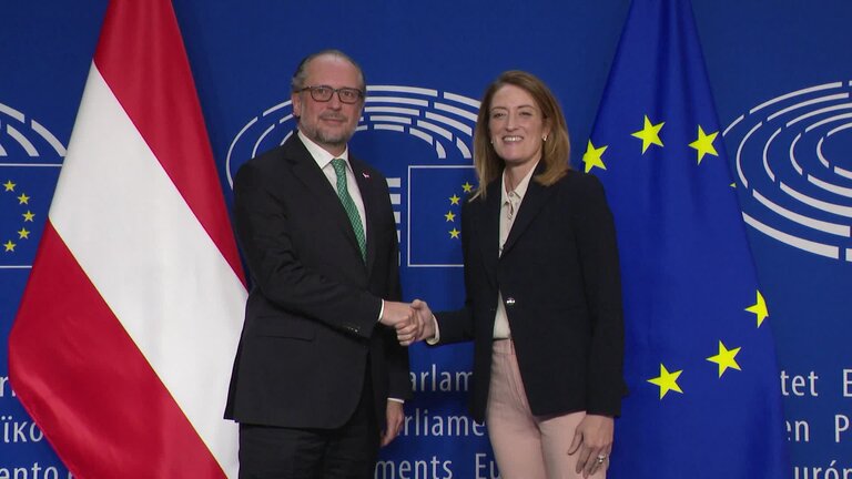 Roberta METSOLA, EP President, meets with Alexander SCHALLENBERG, Austrian Federal Chancellor: arrival, meeting and roundtable