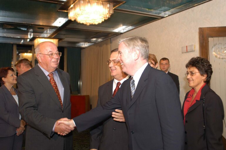 Pat Cox, EP President meets with Zdravko Tomac during his official visit in Zagreb, May 28, 2003 ...