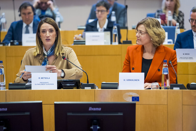 Meeting of the EP Conference of Presidents in the presence of Henna VIRKKUNEN, Executive Vice-President of the European Commission for Tech Sovereignty, Security and Democracy