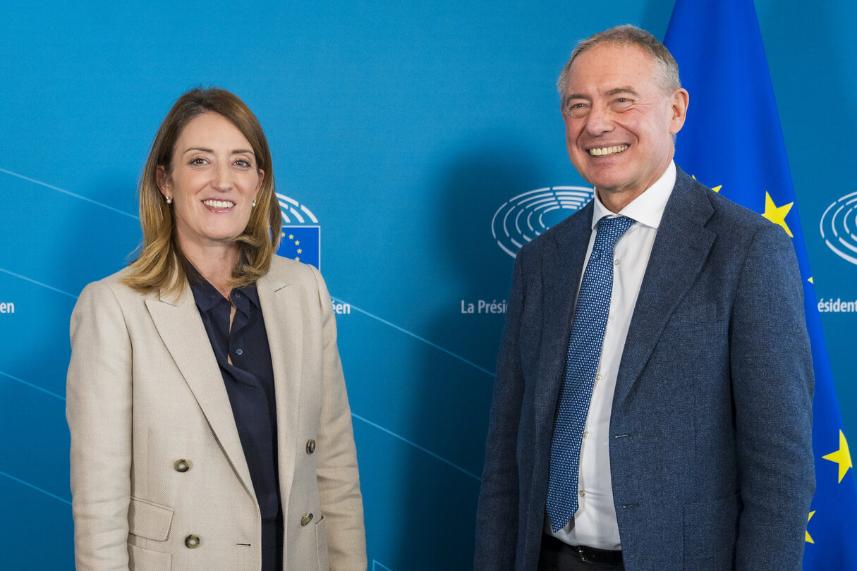 Roberta METSOLA, EP President meets with Adolfo URSO, Italy Minister of Business and Made in Italy