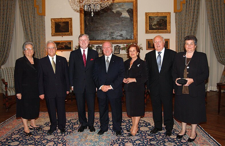 Pat COX, EP President meets Edward Fenech Adami, Guido De Marco; Anton Tabone during his official visit in Malta, May 21, 2002.