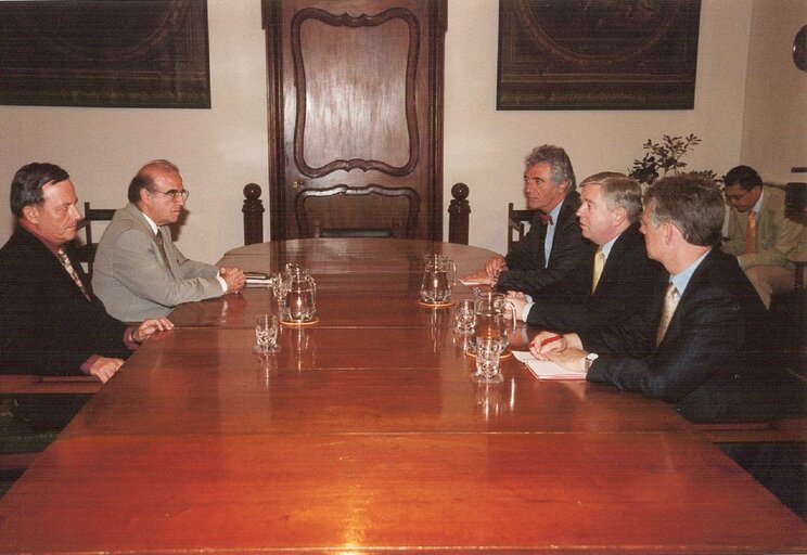 Pat COX, EP President meets Alfred Sant, leader of the Labour Party, during his official visit in Malta, May 21, 2002.