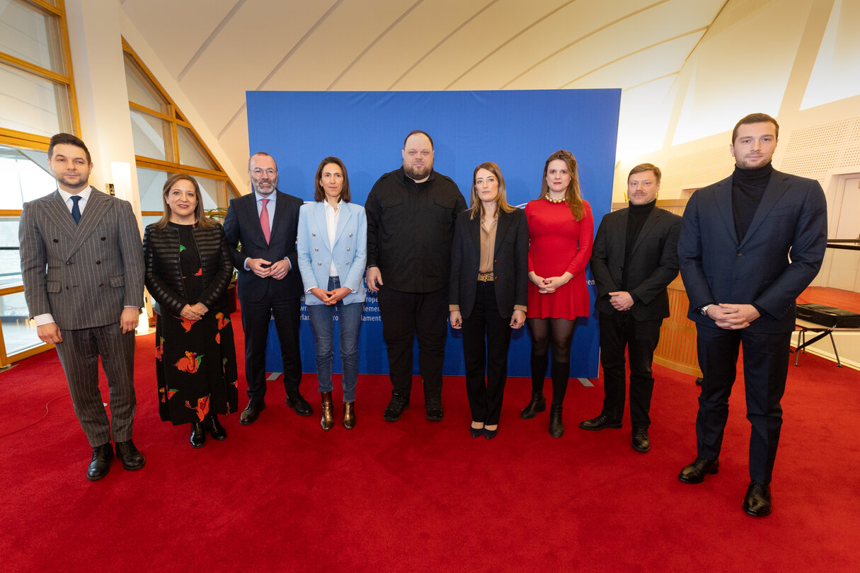 Roberta METSOLA, EP President and Leaders of the Political Groups meet with Ruslan STEFANCHUK, Speaker of the Verkhovna Rada of Ukraine