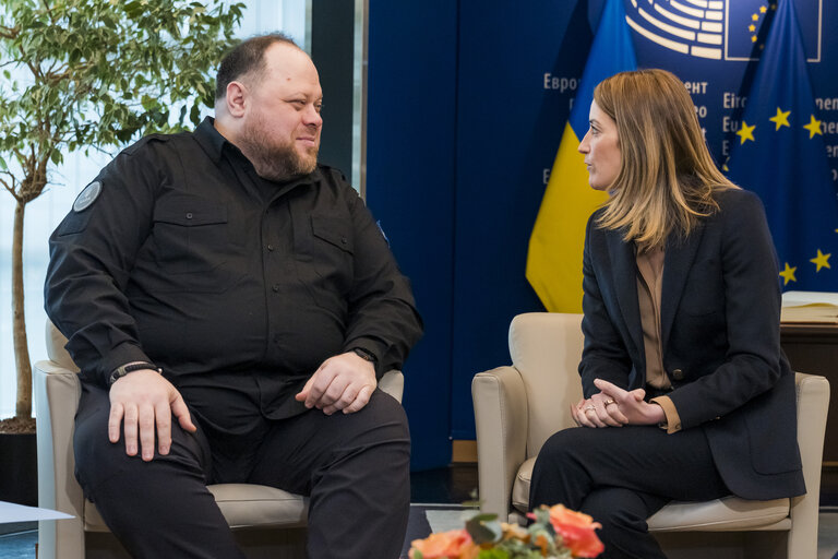 Foto 1: Roberta METSOLA, EP President meets with Ruslan STEFANCHUK, Speaker of the Verkhovna Rada of Ukraine