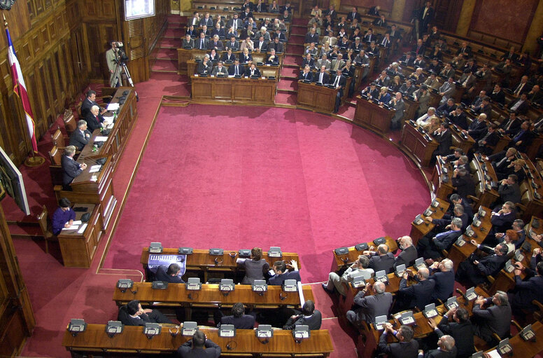Pat COX, EP President during his official visit the Montenegro Parliament in Belgrade, Serbia & Montenegro, 30 September , 2003....