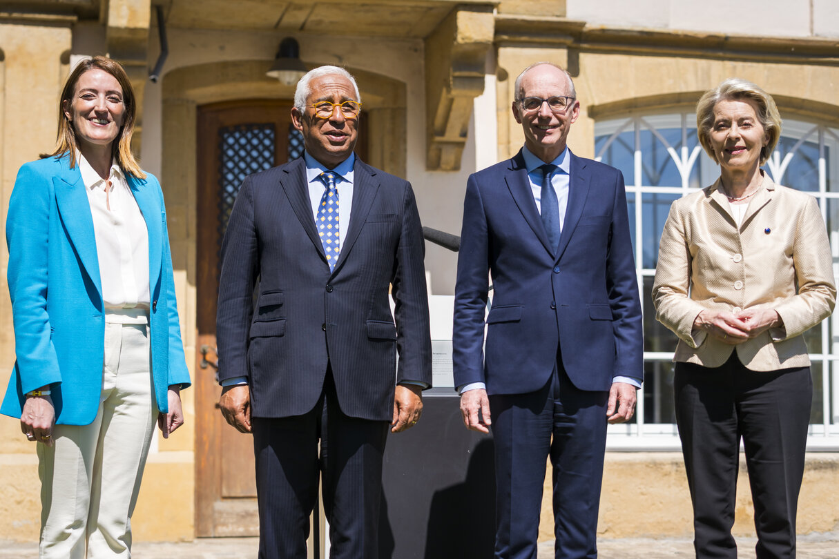 Europe day - 75th Anniversary of the Schuman Declaration Luxembourg with Luc FRIEDEN, Luxembourgish Prime Minister, Roberta METSOLA, EP President, António COSTA, President of the European Council and Ursula von der LEYEN, President of the European Commission