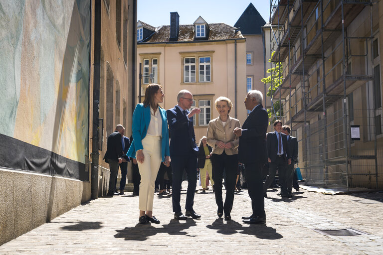 Europe day - 75th Anniversary of the Schuman Declaration Luxembourg with Luc FRIEDEN, Luxembourgish Prime Minister, Roberta METSOLA, EP President, António COSTA, President of the European Council and Ursula von der LEYEN, President of the European Commission