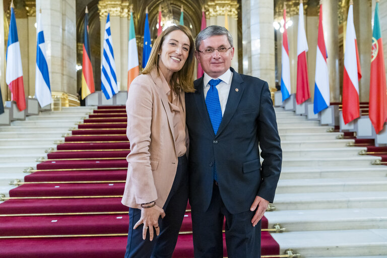 Photo 1 : European Speakers Conference in Budapest (Hungary) - Attendance of Roberta METSOLA, EP President at the Opening Session titled ‘Challenges Facing Europe’