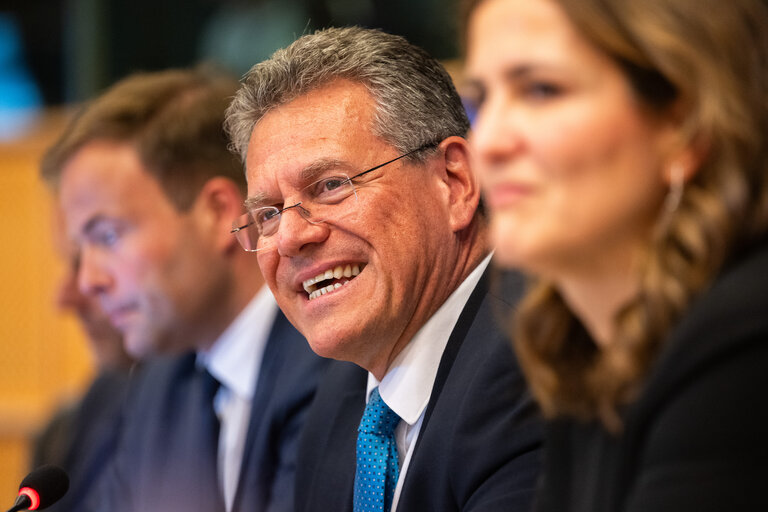 Fotagrafa 14: AFCO Committee meeting - Exchange of views in the frame of the Structured Dialogue with Mr. Maroš Šefčovič, the European Commissioner for Trade and Economic Security; Interinstitutional Relations and Transparency