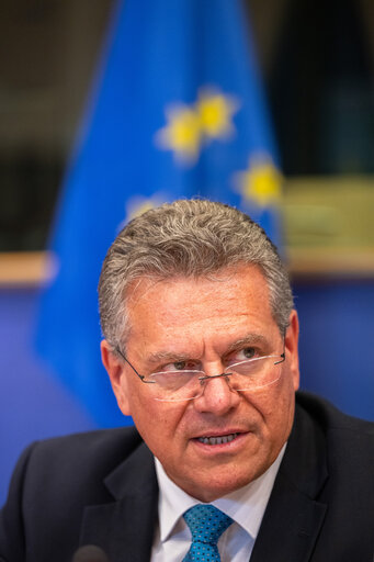 Fotagrafa 16: AFCO Committee meeting - Exchange of views in the frame of the Structured Dialogue with Mr. Maroš Šefčovič, the European Commissioner for Trade and Economic Security; Interinstitutional Relations and Transparency