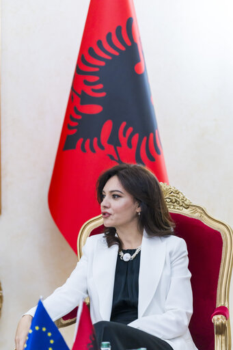 European Political Community Summit in Tirana (Albania) - Roberta METSOLA, EP President meets with Elisa SPIROPALI, Speaker of Parliament of Republic of Albania