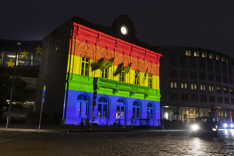 International Day Against Homophobia, Biphobia, Intersexism and Transphobia (IDAHOBIT) - Rainbow flag illuminating the EP buildings