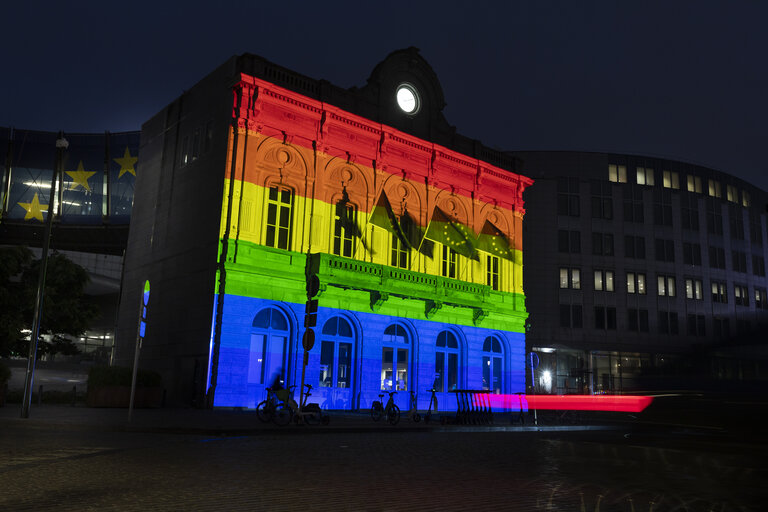 International Day Against Homophobia, Biphobia, Intersexism and Transphobia (IDAHOBIT) - Rainbow flag illuminating the EP buildings
