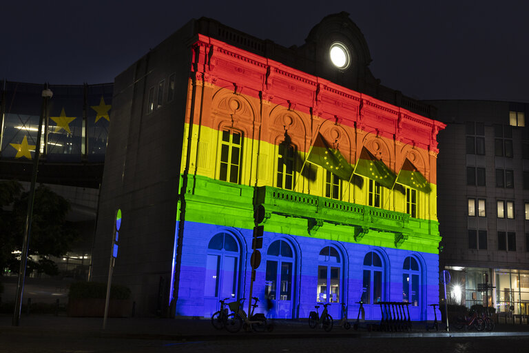 International Day Against Homophobia, Biphobia, Intersexism and Transphobia (IDAHOBIT) - Rainbow flag illuminating the EP buildings