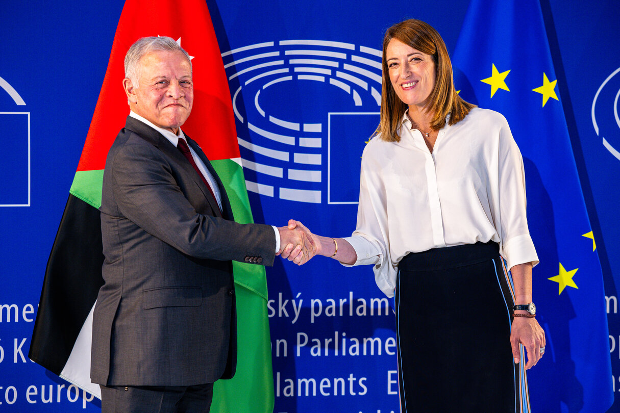 Roberta METSOLA, EP President meets  with His Majesty King Abdullah II, King of the Hashemite Kingdom of Jordan