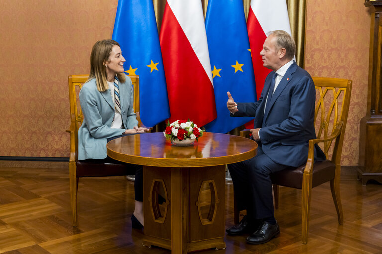Roberta METSOLA, EP President, official visit to Warsaw and Lodz (Poland) - Meeting with Donald TUSK, Polish Prime Minister