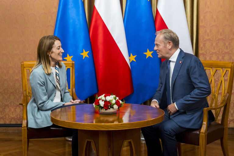 Roberta METSOLA, EP President, official visit to Warsaw and Lodz (Poland) - Meeting with Donald TUSK, Polish Prime Minister