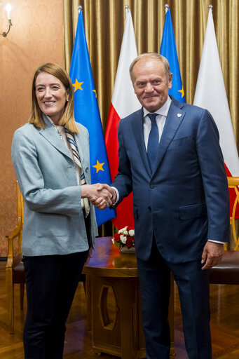 Roberta METSOLA, EP President, official visit to Warsaw and Lodz (Poland) - Meeting with Donald TUSK, Polish Prime Minister