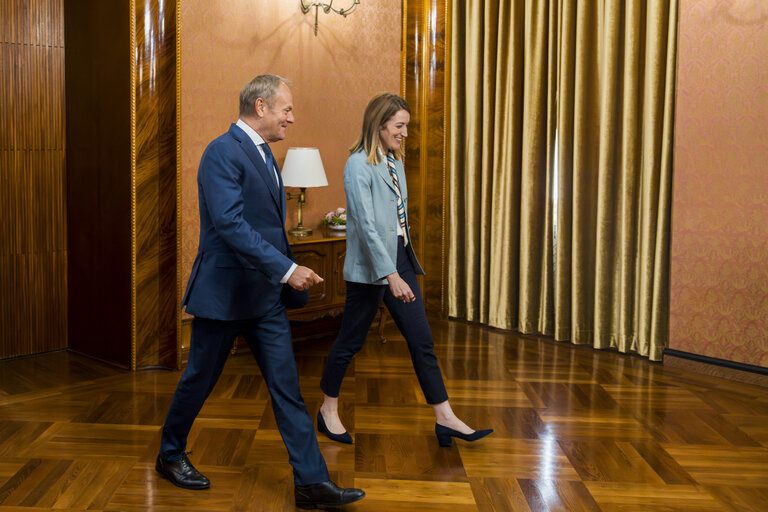 Roberta METSOLA, EP President, official visit to Warsaw and Lodz (Poland) - Meeting with Donald TUSK, Polish Prime Minister