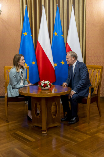 Roberta METSOLA, EP President, official visit to Warsaw and Lodz (Poland) - Meeting with Donald TUSK, Polish Prime Minister