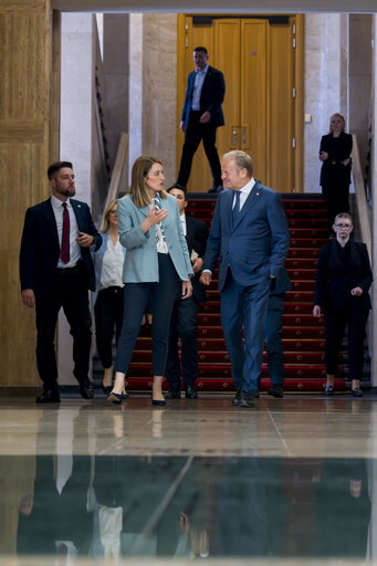 Roberta METSOLA, EP President, official visit to Warsaw and Lodz (Poland) - Meeting with Donald TUSK, Polish Prime Minister