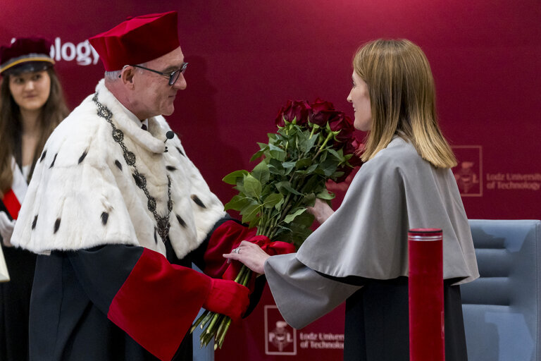Roberta METSOLA, EP President, official visit to Warsaw and Lodz (Poland) - Honorary doctorate ceremony at Lodz University of Technology