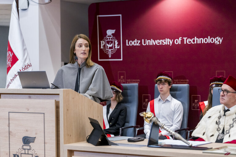 Roberta METSOLA, EP President, official visit to Warsaw and Lodz (Poland) - Honorary doctorate ceremony at Lodz University of Technology