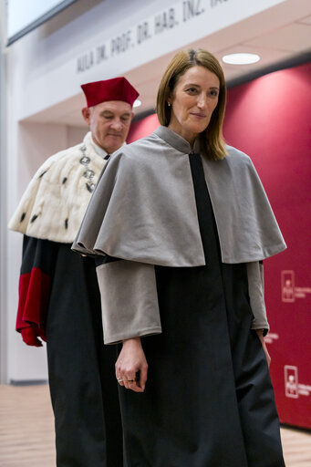 Roberta METSOLA, EP President, official visit to Warsaw and Lodz (Poland) - Honorary doctorate ceremony at Lodz University of Technology