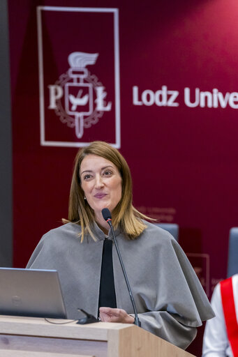 Roberta METSOLA, EP President, official visit to Warsaw and Lodz (Poland) - Honorary doctorate ceremony at Lodz University of Technology