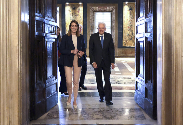 Official visit by Roberta METSOLA, EP President to Rome (Italy) - Meeting with Sergio MATTARELLA, President of Italy