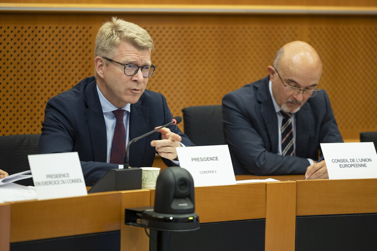 Danish Presidency Ambassador Soren JACOBSEN and the Danish Permanent Representative Carsten GRONBECH JENSEN meet with .LIBE Javier ZARZALEJOS
