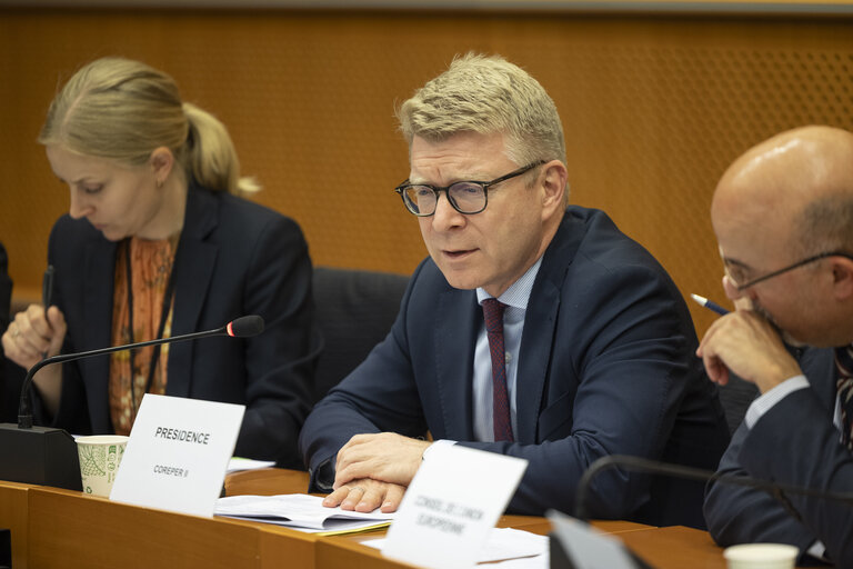 Danish Presidency Ambassador Soren JACOBSEN and the Danish Permanent Representative Carsten GRONBECH JENSEN meet with .LIBE Javier ZARZALEJOS