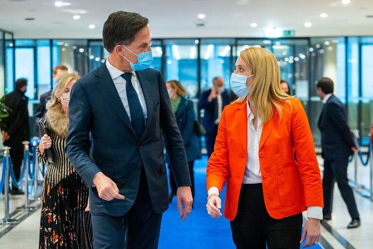 Foto 9: Roberta METSOLA, EP President meets with Mark RUTTE, Prime Minister of the Netherlands