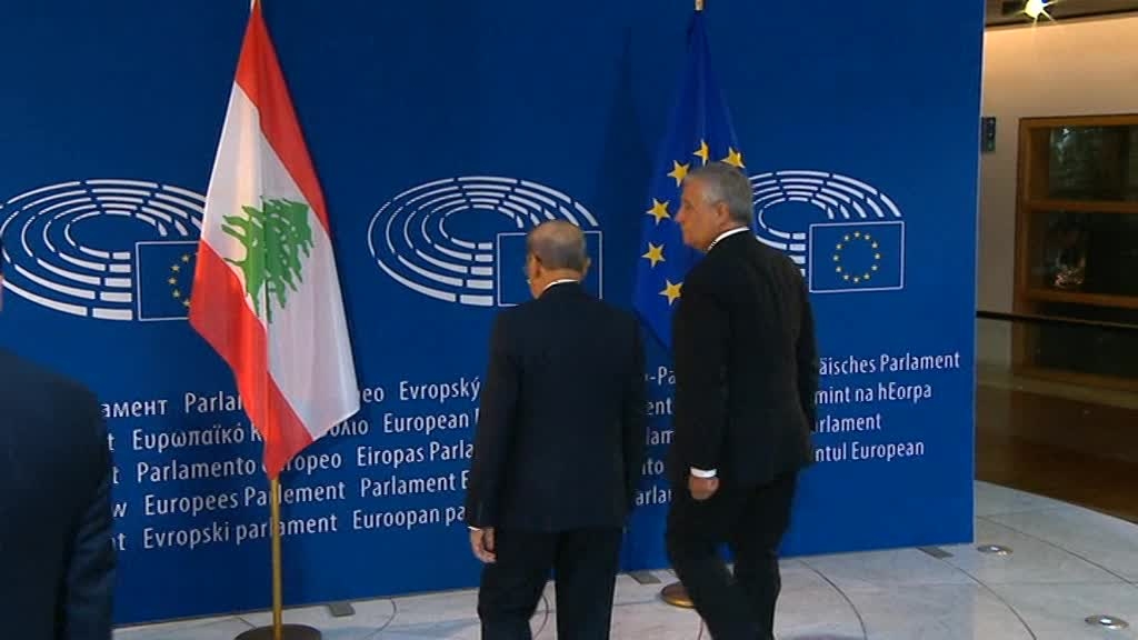 Antonio TAJANI EP President, meets with Michel AOUN, President of Lebanon: arrival and roundtable