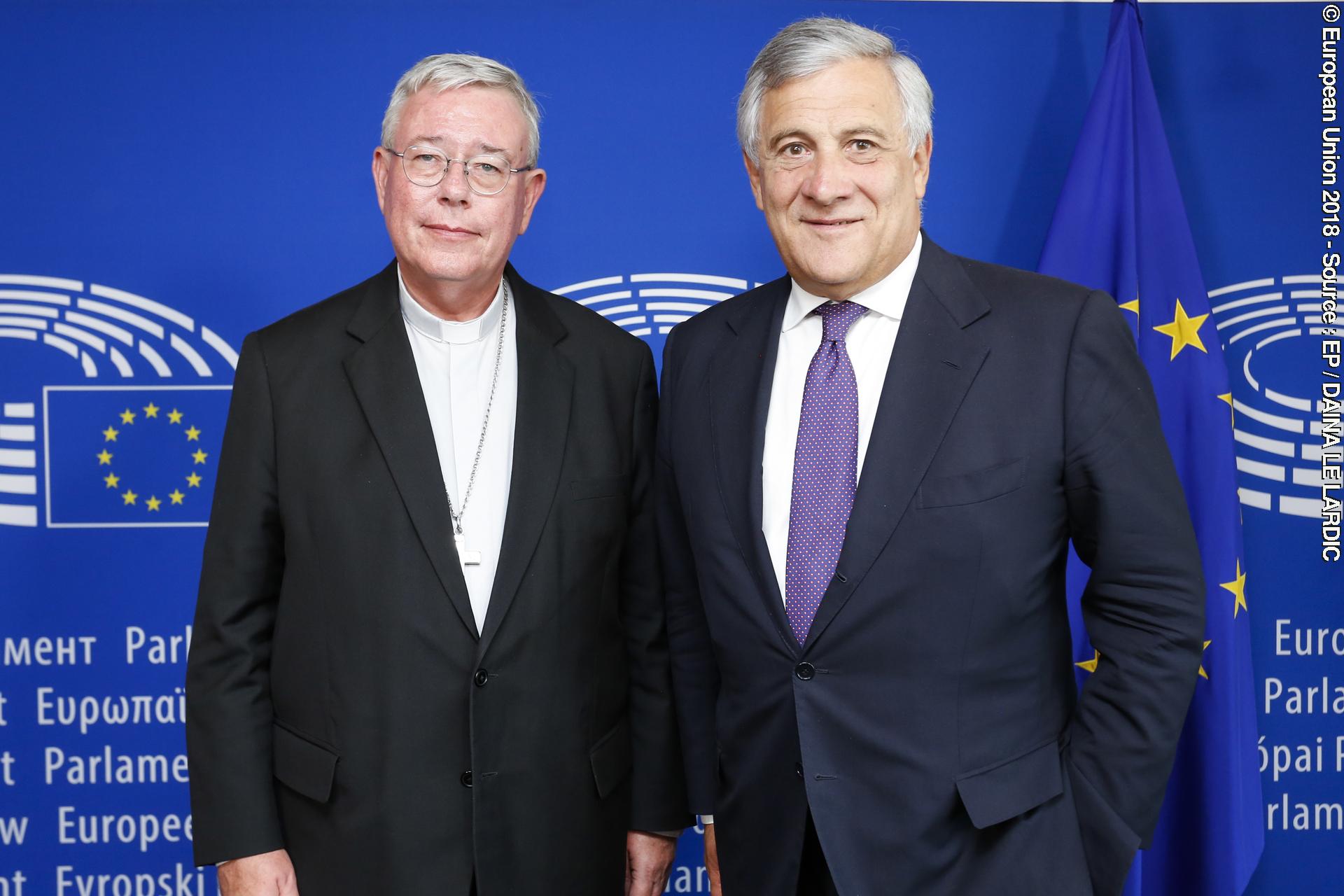 Antonio TAJANI - EP President meets with Archbishop Jean-Claude HOLLERICH, President of COMECE